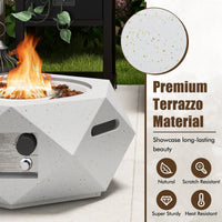 Ensemble table foyer propane Tangkula, braséro à gaz hexagonal en terrazzo de 28 po avec support de réservoir escamotable