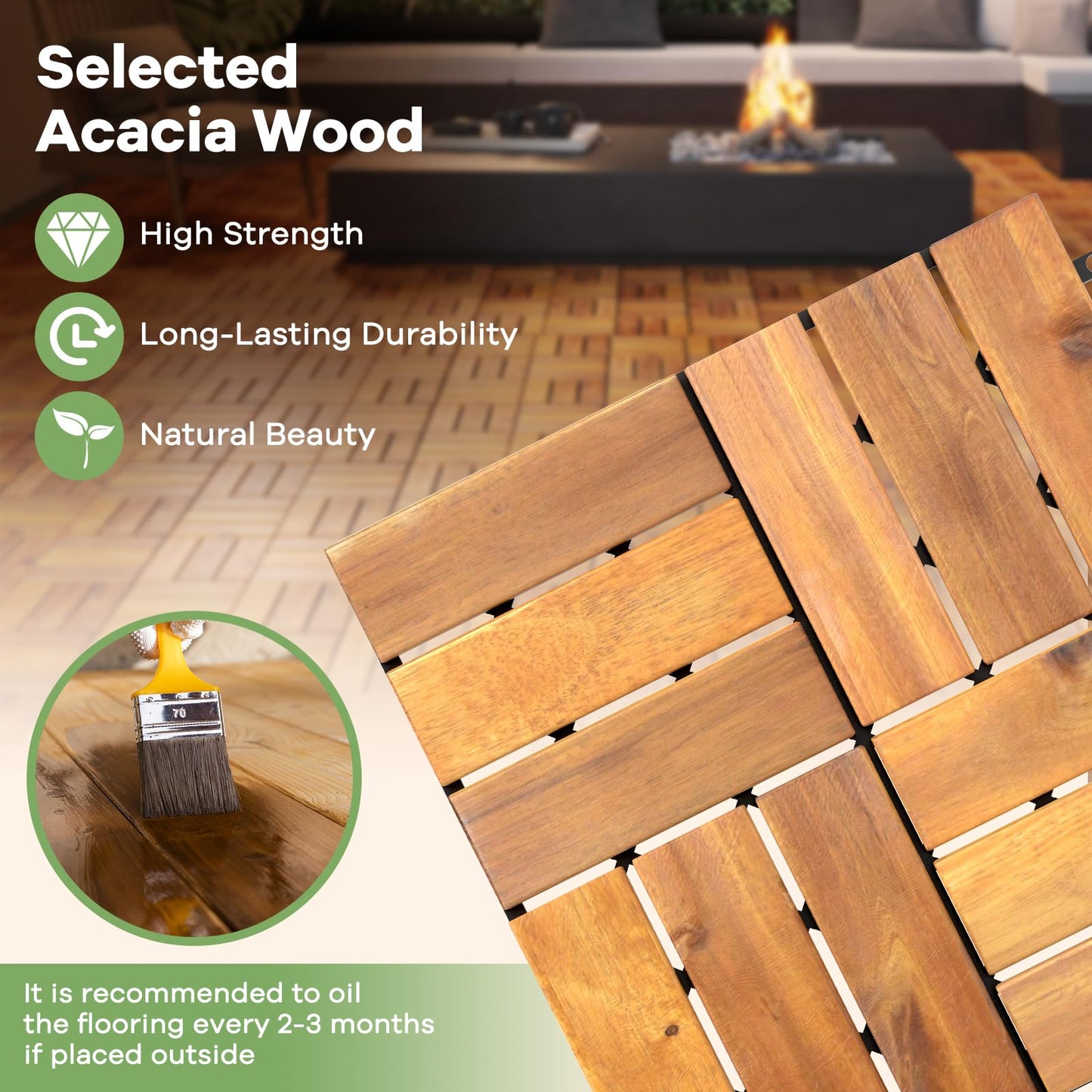 Tangkula 27 PCS Acacia Wood Interlocking Patio Deck Tiles, 12" x 12" Water-Resistant Indoor Outdoor Flooring