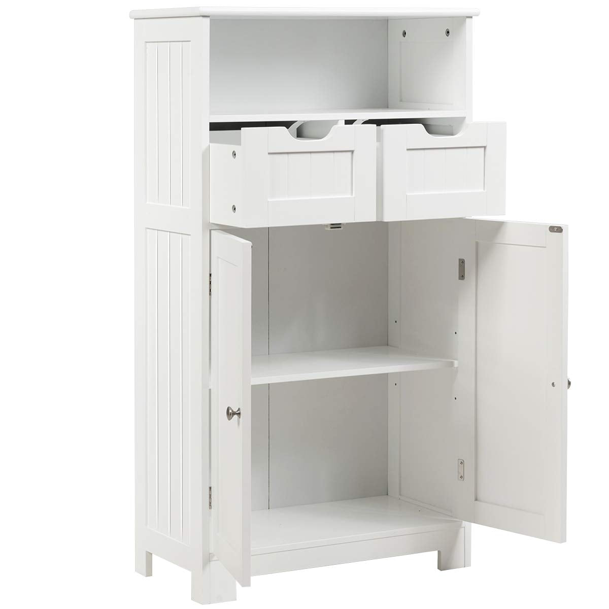 Tangkula Bathroom Floor Cabinet, Storage Cabinet w/One Open Shelf Two Doors and Two Adjustable Drawers, Standing Cupboard for Kitchen