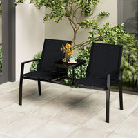 Tangkula Patio Loveseat with Built-in Table for Porch Backyard Garden