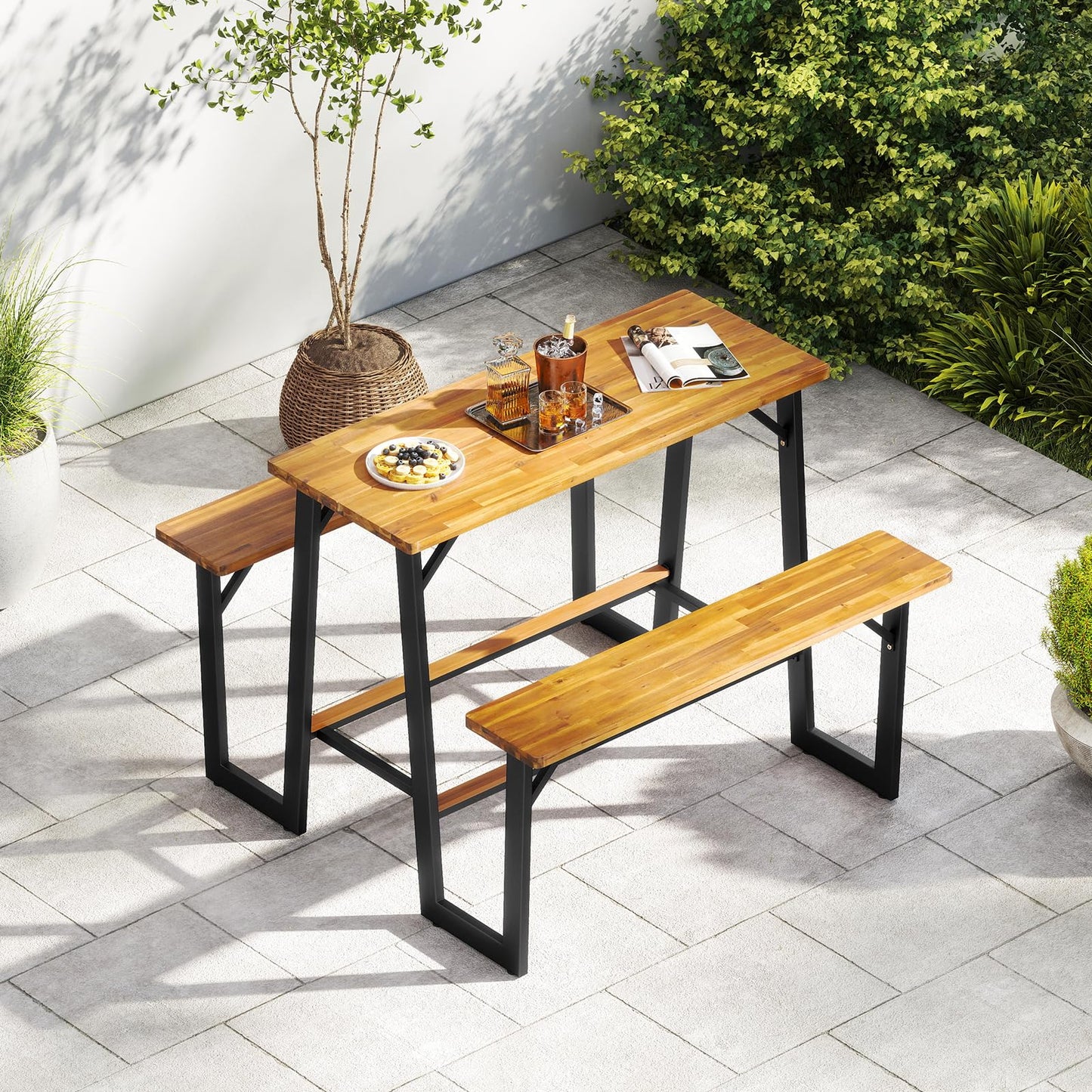 Tangkula Acacia Wood Picnic Table
