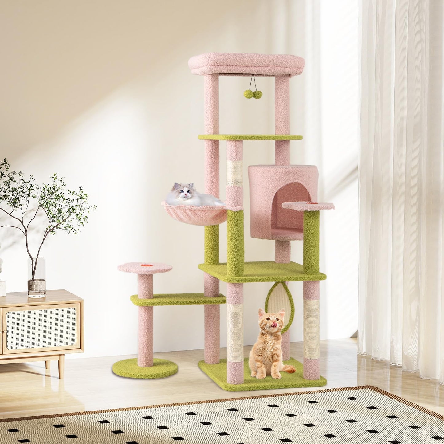 Tangkula Flower Cat Tree, 58 Inch Tall Cat Tower with Plush Padded Top Perch