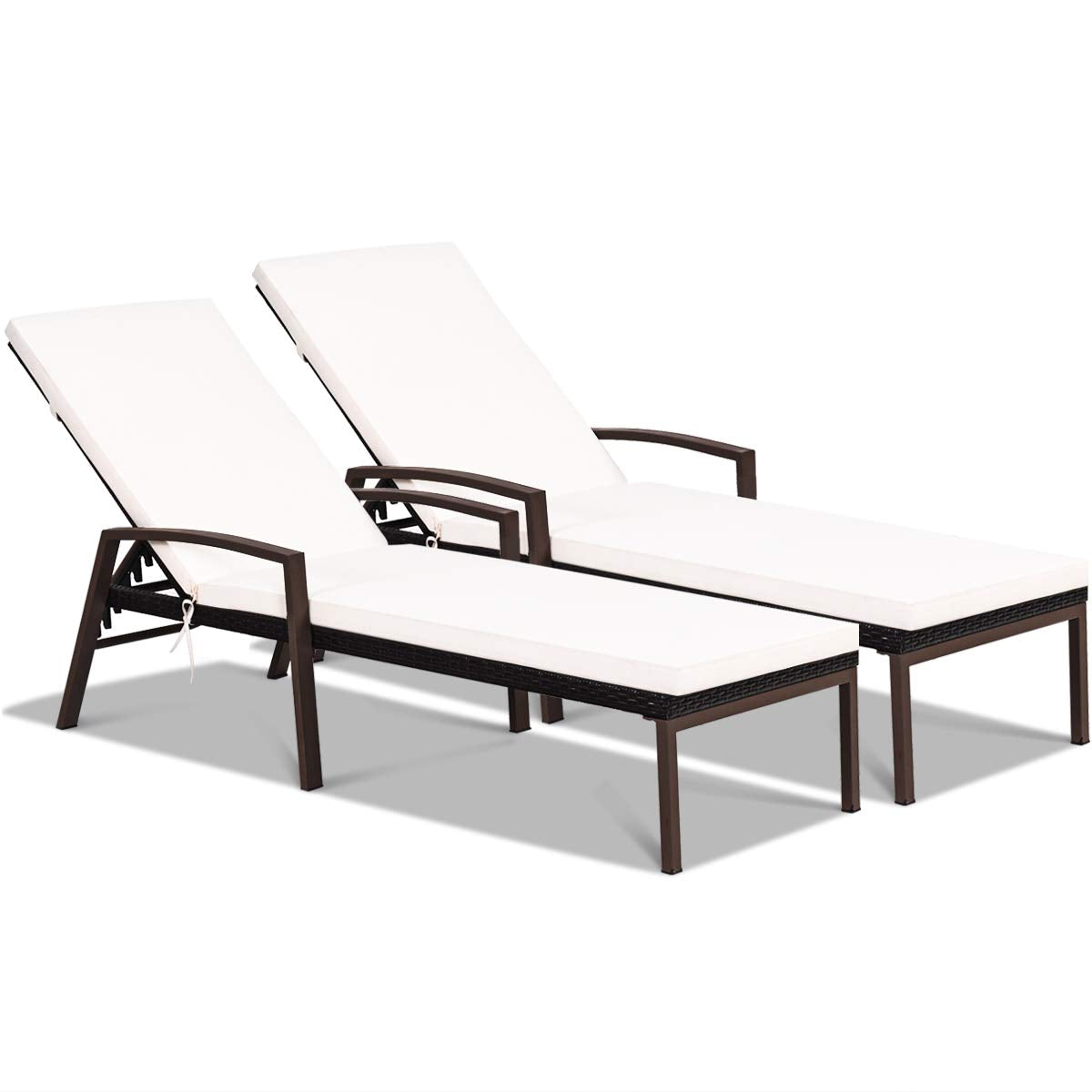 Tangkula Set of 2 Patio Furniture Outdoor Rattan Wicker Lounge Chair Set