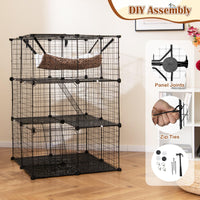 Tangkula Cat Cage Indoor 3-Tier Cat Enclosure with Skylight Hammock 2 Ladders