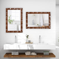 Tangkula 41.5" x 28" Farmhouse Wall Mirror, Rubber Wood Rustic Style Wall Mirror