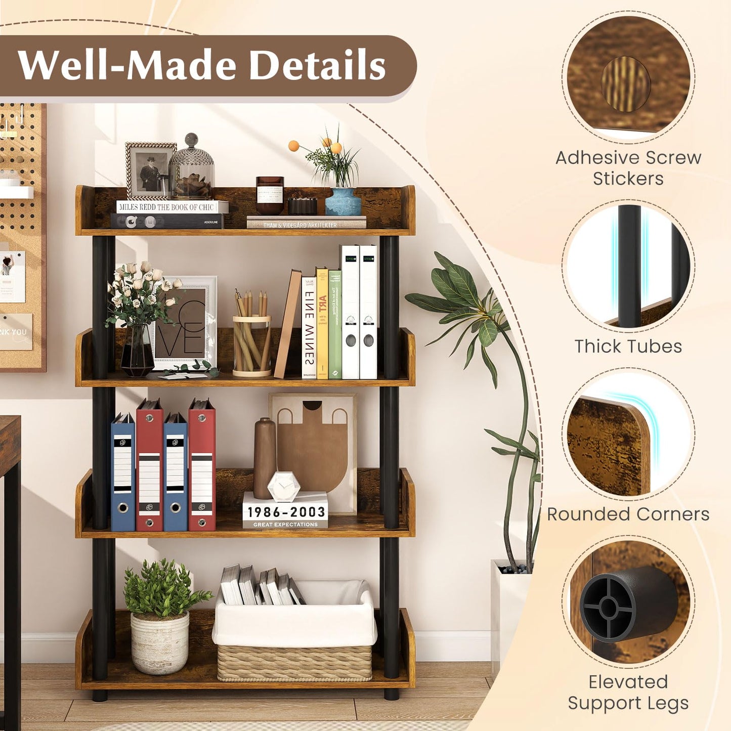 Tangkula 4-Tier Bookshelf Multipurpose Wood Standing Display Rack(1/2)