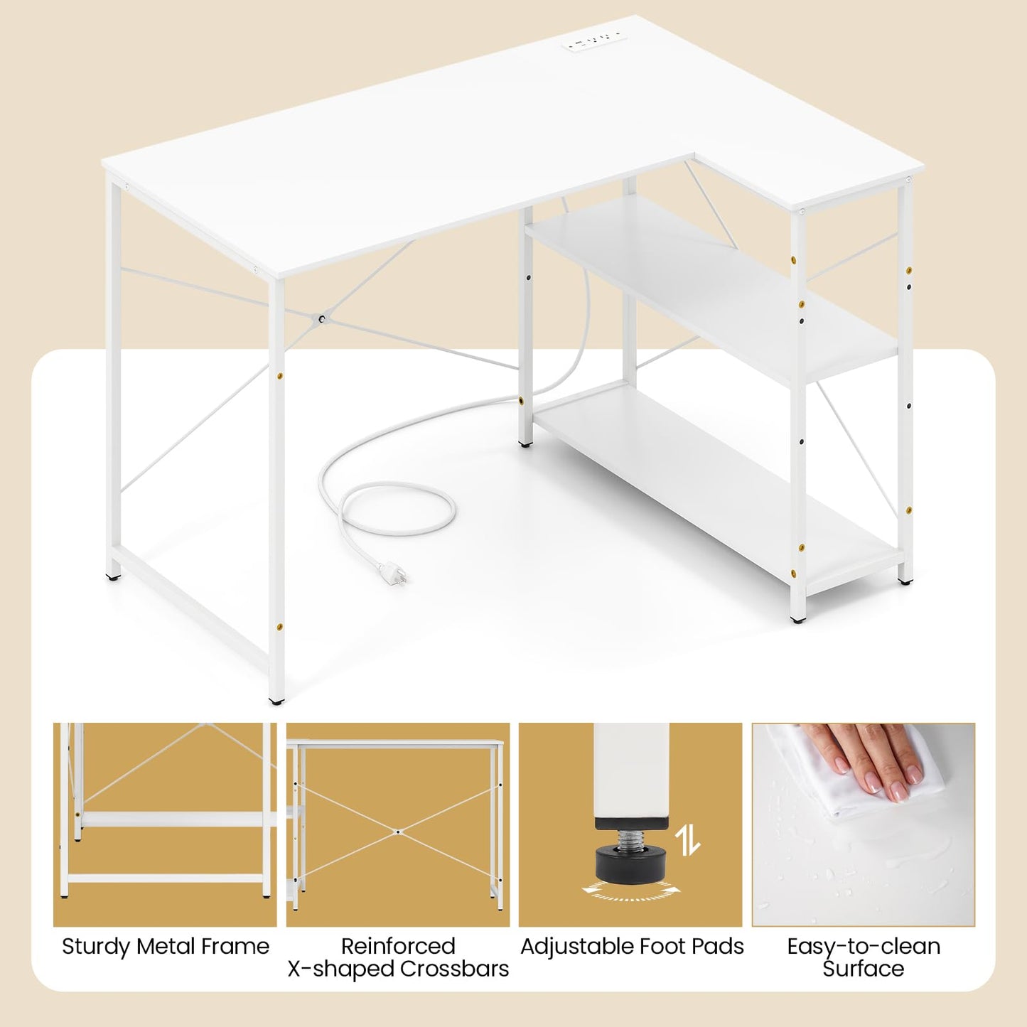 Tangkula L-Shaped Computer Desk with Reversible Shelves