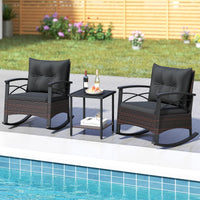 Tangkula 3 Piece Rattan Rocker Bistro Set with Double-Tier Side Table for Porch Balcony Backyard