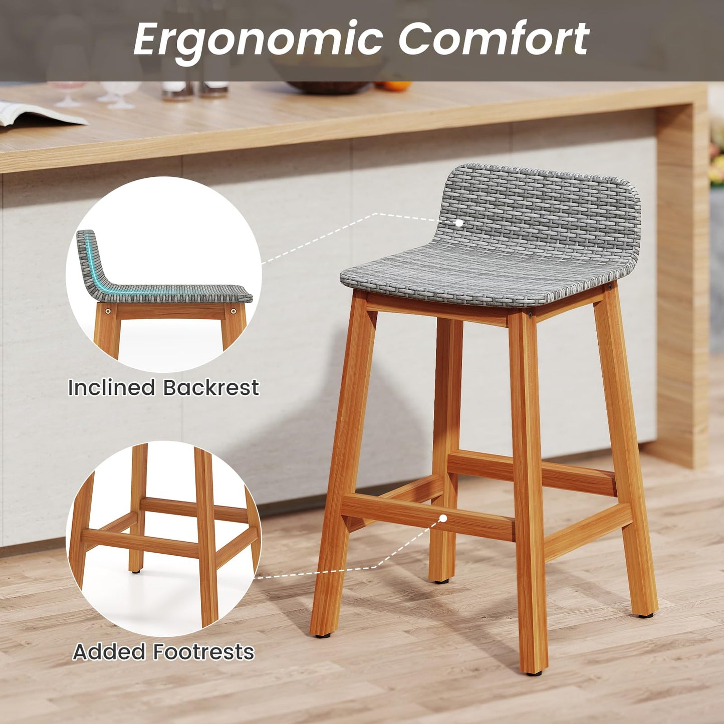 Tangkula Solid Acacia Wood Bar Stools Set