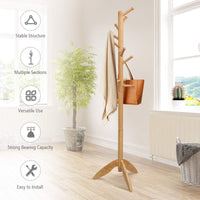Tangkula Wood Tree Coat Rack with 11 Hooks & Stable Tri-Legged Base