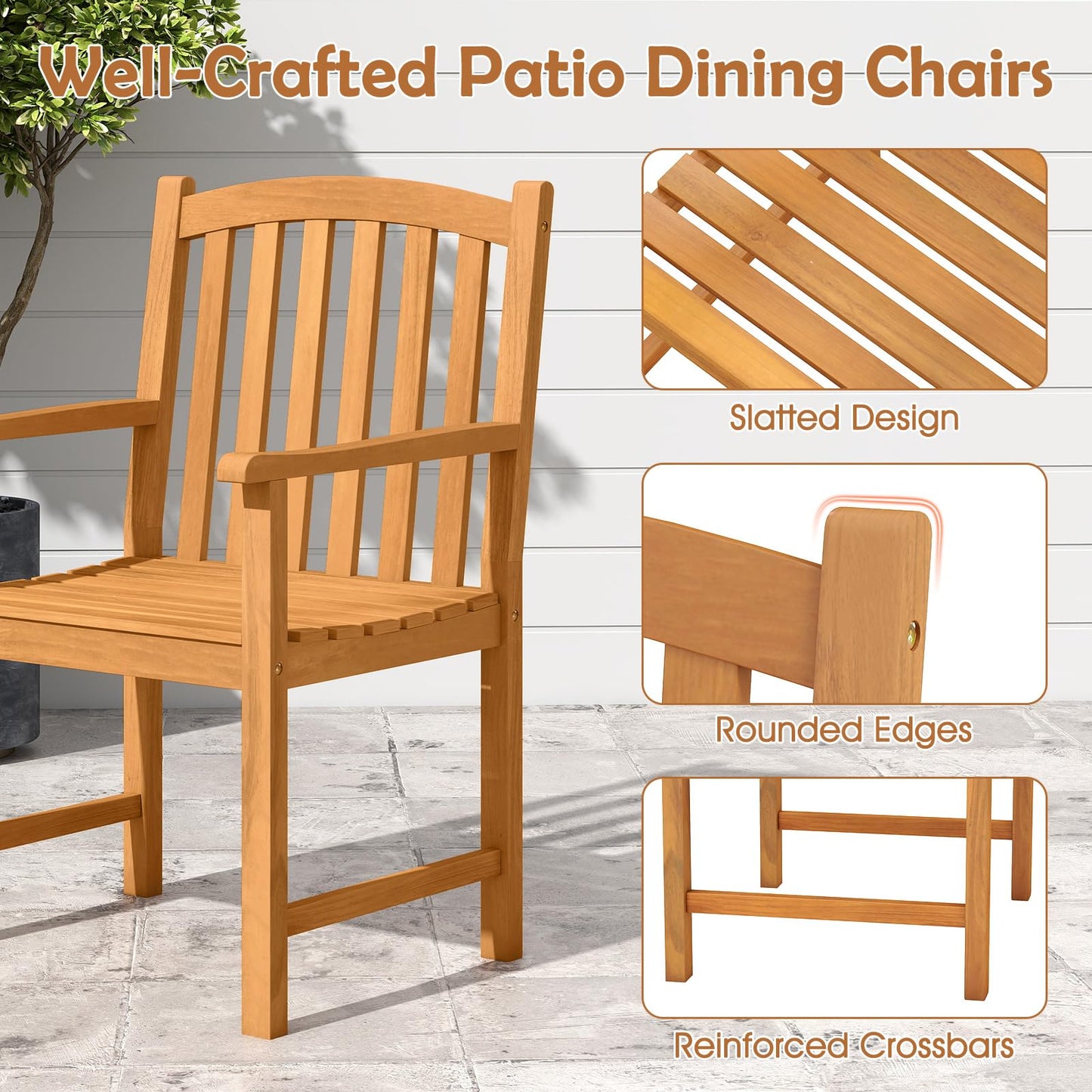Fauteuils Tangkula en acacia à lattes pour terrasse avec dossier incliné, très résistants