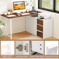 Tangkula Reversible L-Shaped Desk with File Cabinet & 3 Drawers