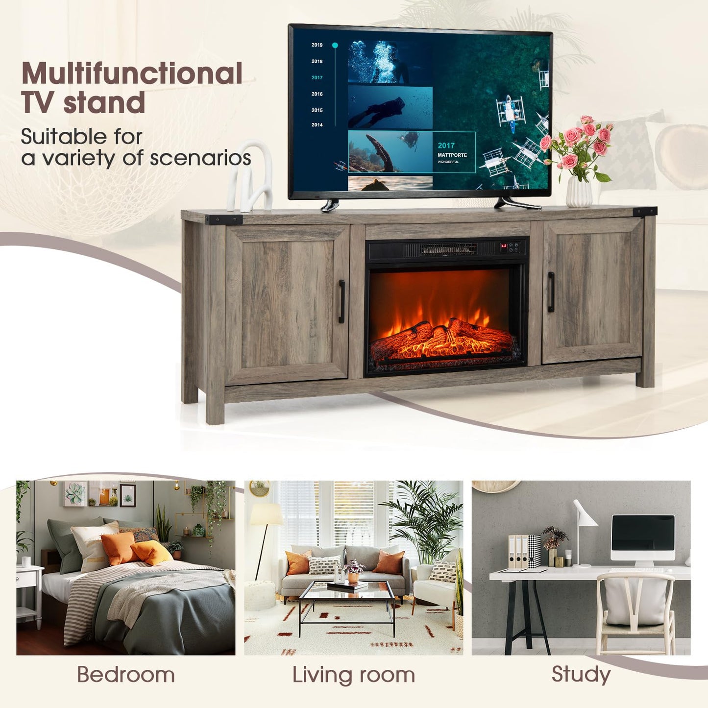 Tangkula Fireplace TV Stand with 23” Electric Fireplace Insert