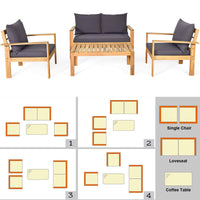 Tangkula Outdoor Conversation Sofa and Table Set with Water Resistant Cushions