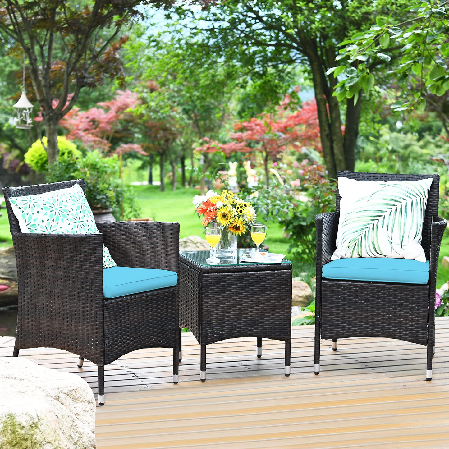 Outdoor Wicker Rattan Conversation Set - Tangkula