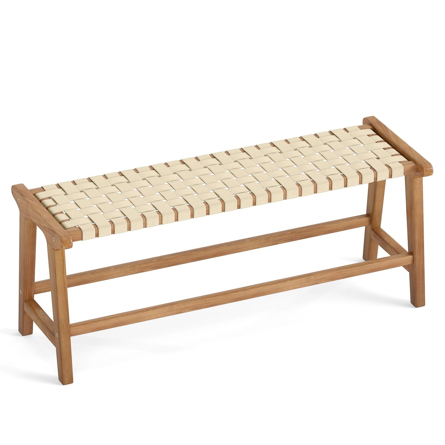 Tangkula Teak Wood Outdoor Bench Patio Backless Wooden Dining Bench
