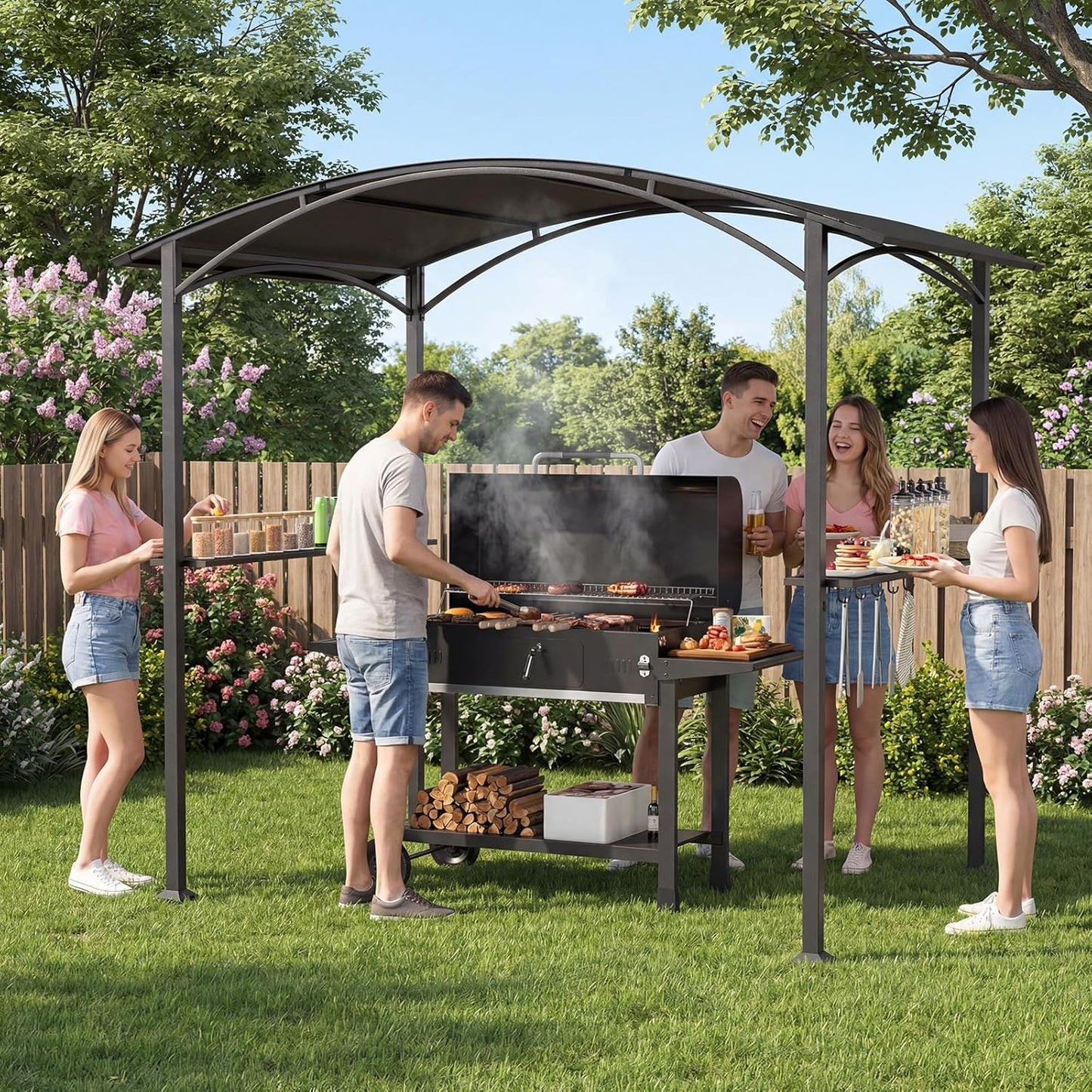 Tangkula 8 x 5 FT Grill Gazebo with 2 Metal Shelves