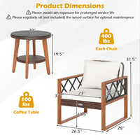 Ensemble de meubles de patio en osier Tangkula 3 pièces avec cadre en bois d'acacia