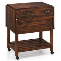 Tangkula Wooden Patio Cooler Table with Bottle Opener & 3 Handles