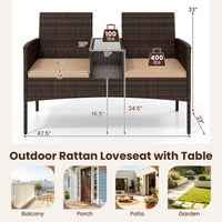 Tangkula Outdoor Loveseat with Built-in Table and Soft Cushions