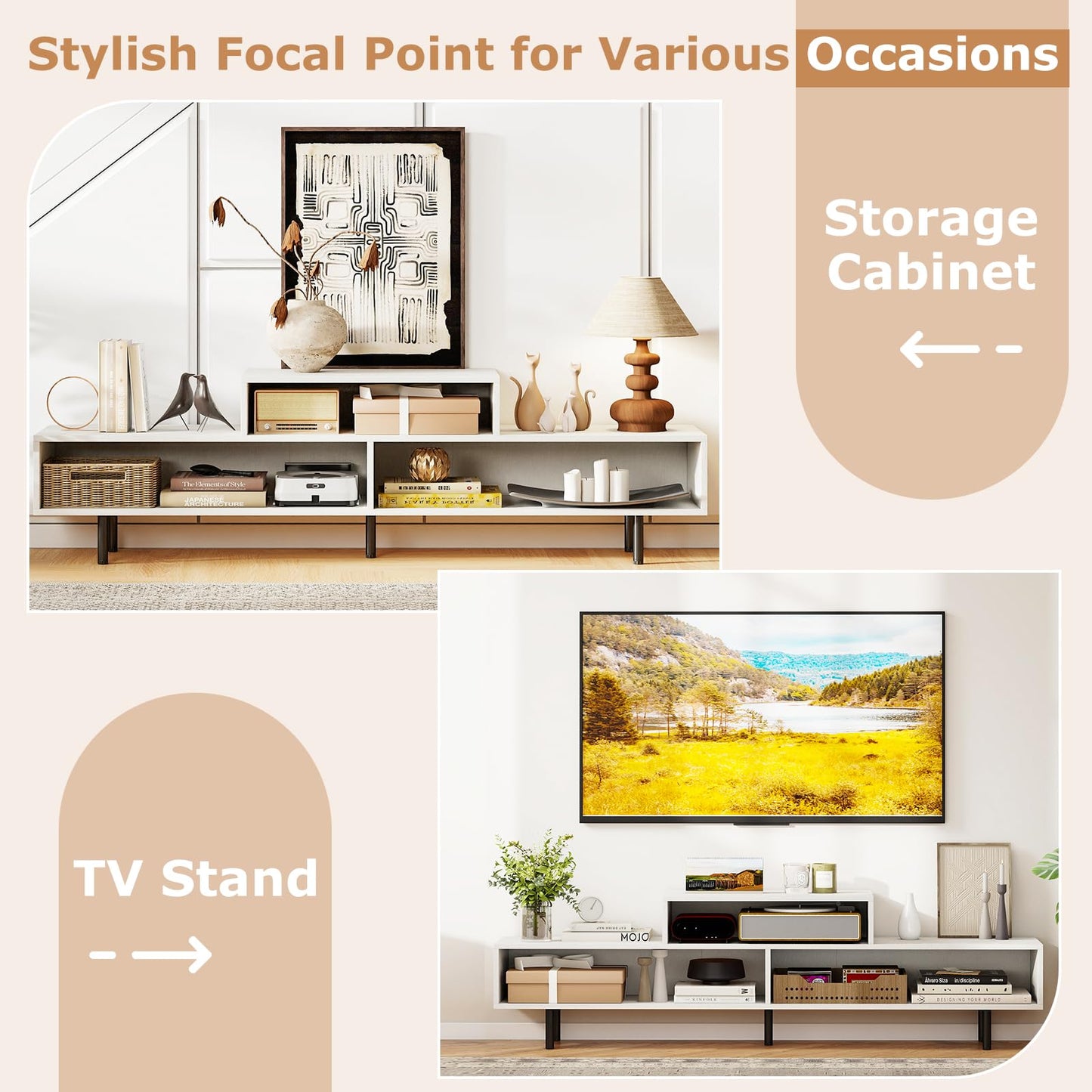 Tangkula 3 Cubby TV Stand for TVs up to 70" Entertainment Center