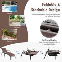 Tangkula 2 Piece Patio Adjustable Folding Stackable Chaise Lounge W/ 5-Position Backrest (Brown)