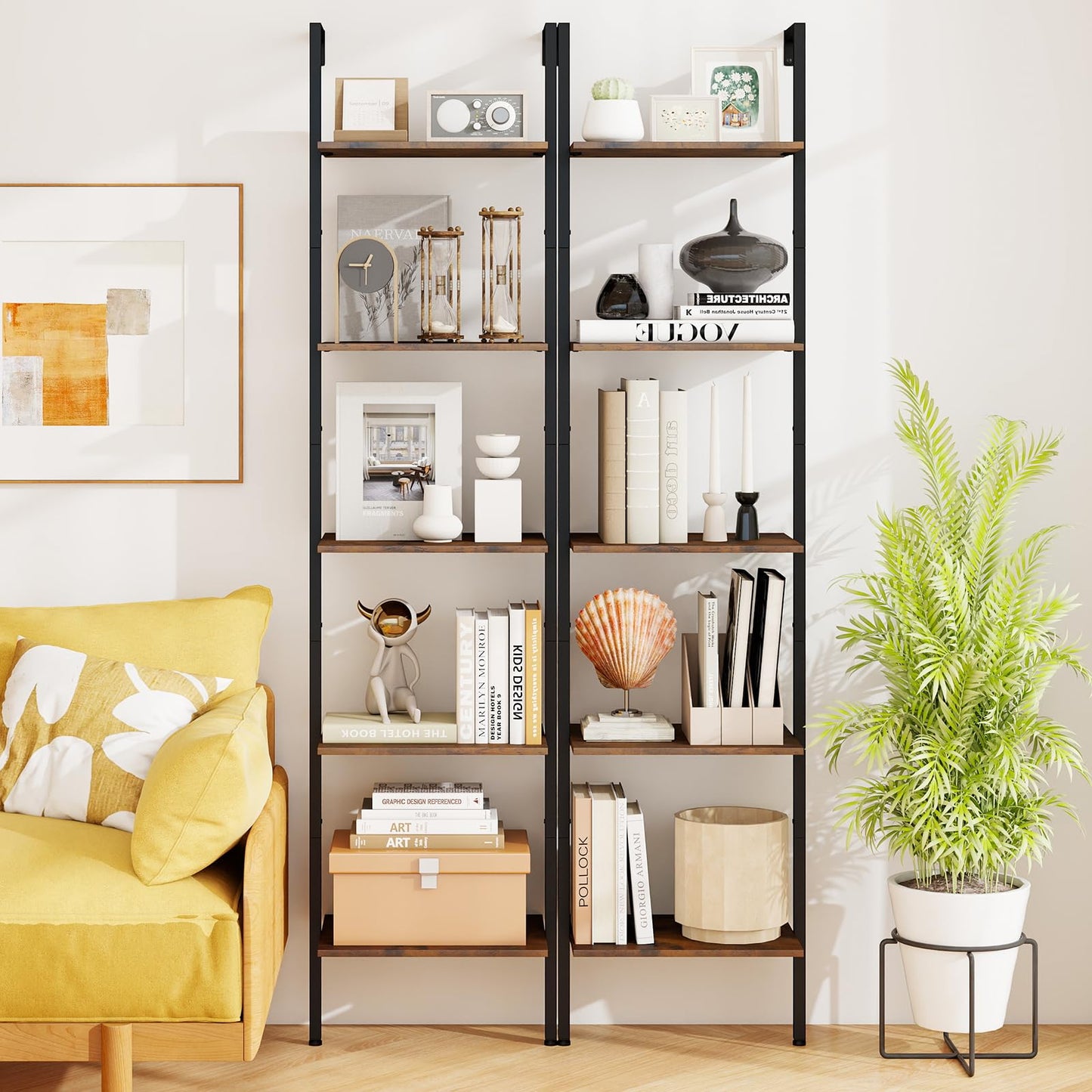 Tangkula 5 Tier Wall Mount Ladder Shelf with Anti-Tipping Kits for Home Office
