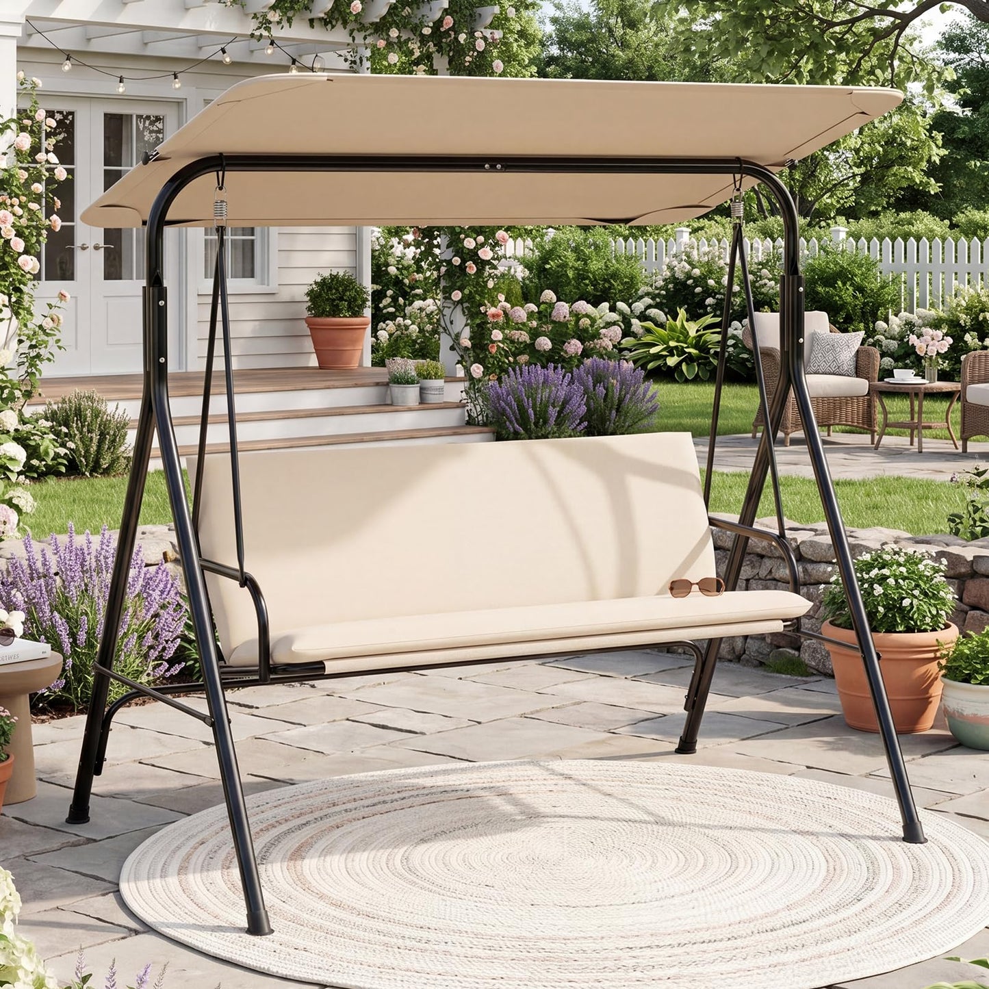 Tangkula 3 Person Porch Swing Outdoor Swing with Removable Cushions