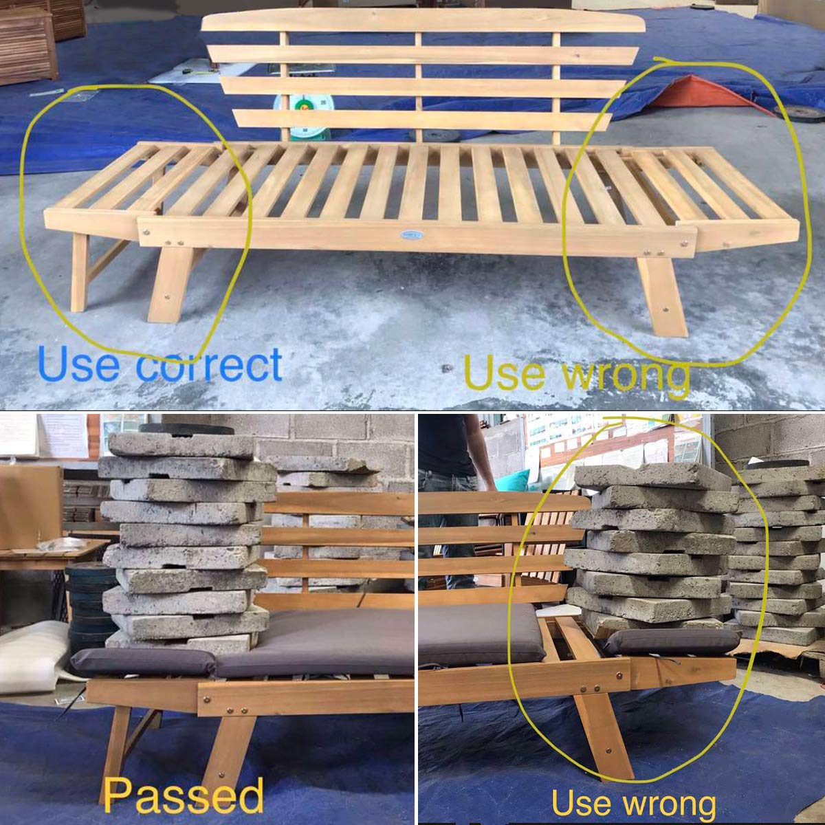 Tangkula Acacia Wood Patio Convertible Couch Sofa Bed with Adjustable Armrest