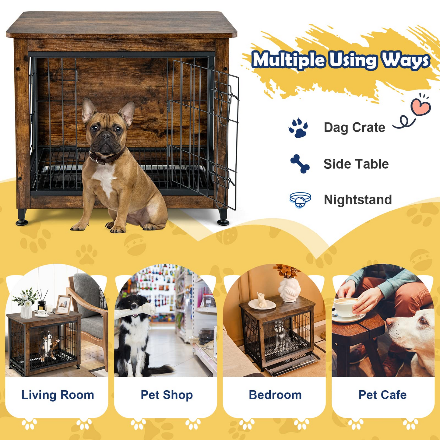 Tangkula Dog Crate Furniture with Removable Tray/Felt Mat