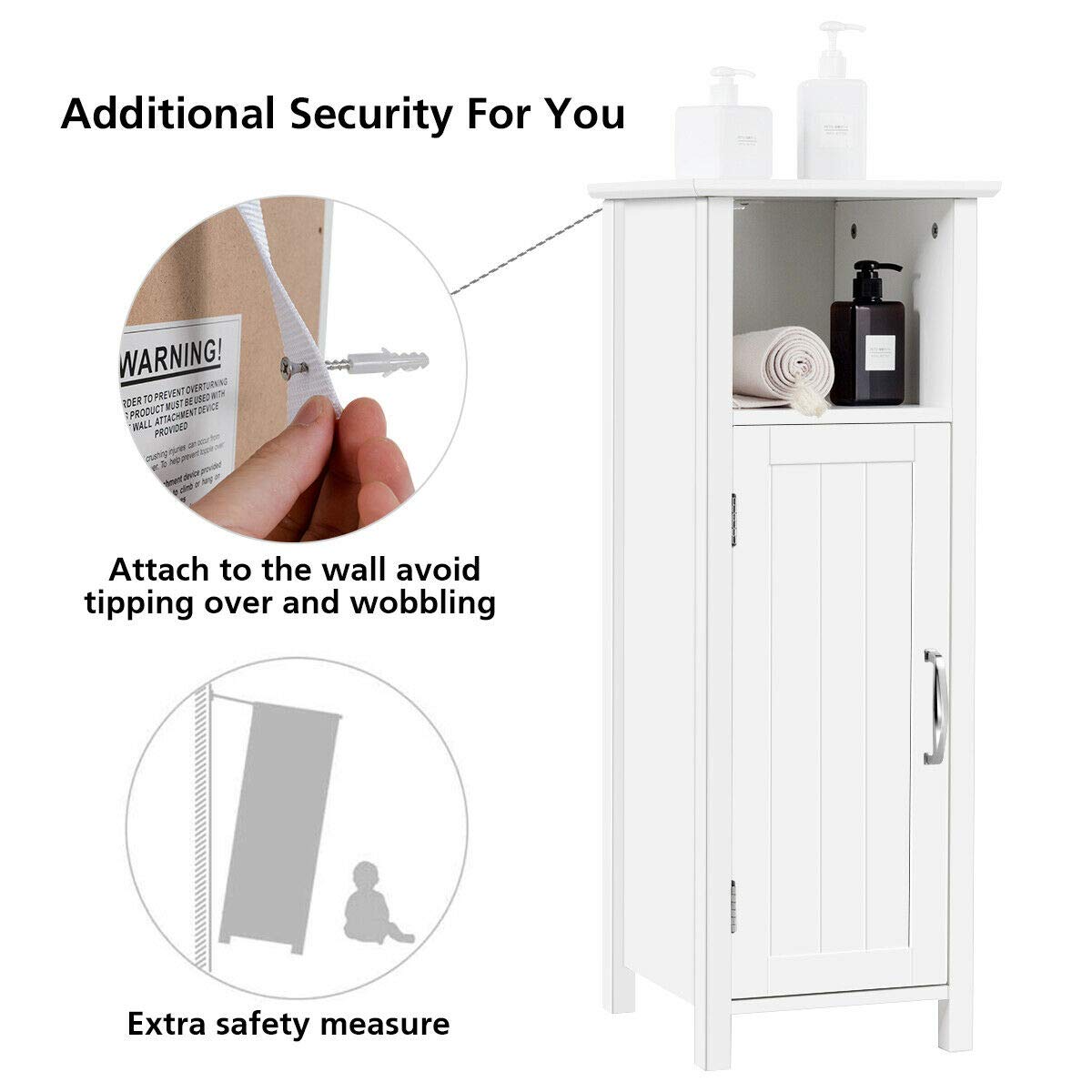 Tangkula Bathroom Floor Cabinet, Multifunctional Storage Cabinet with Anti-Tipping Device