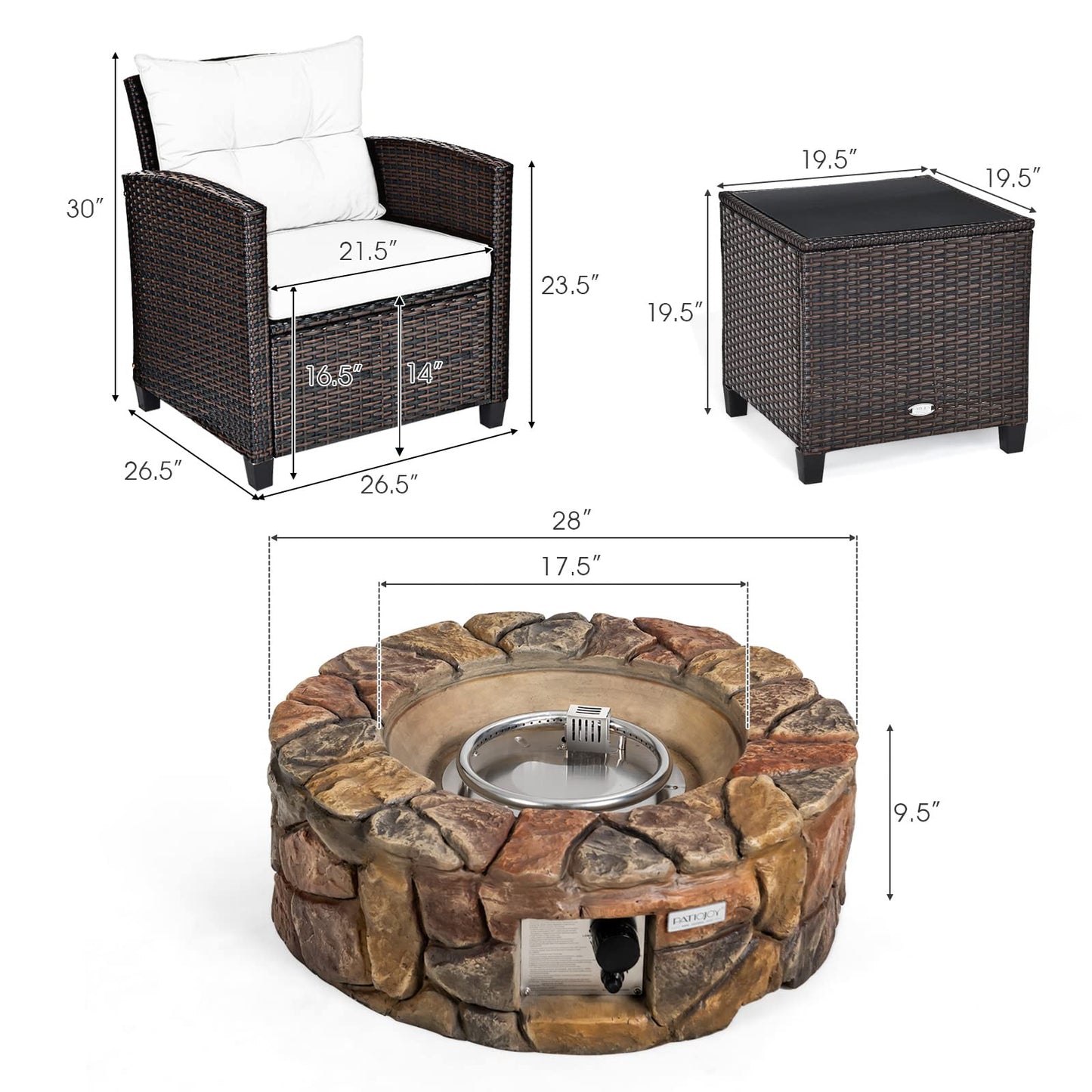 Ensemble de meubles de patio 7 pièces Tangkula avec table brasero au propane de 40 000 BTU (marron)