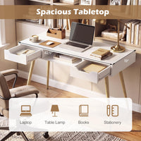 Tangkula Mid Century Modern Computer Desk with 2 Drawers & Open Center Storage