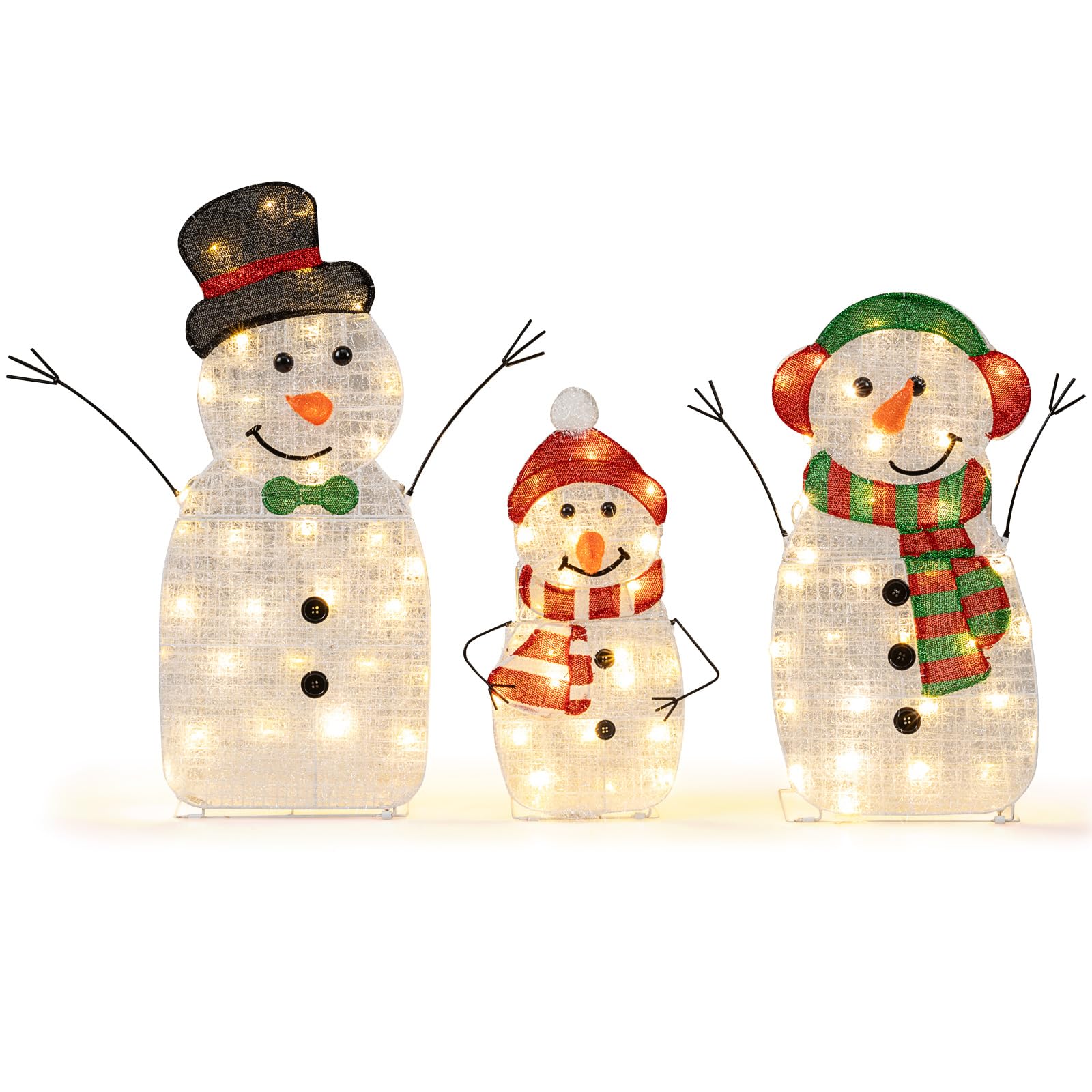 Tangkula 3 Piece Christmas Lighted Snowman Family Decoration