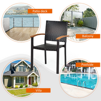 Tangkula 2 Pieces Stackable Patio Rattan Chair, Outdoor PE Wicker Dining Armchair W/Galvanized Steel Frame, Acacia-Topped Armrests