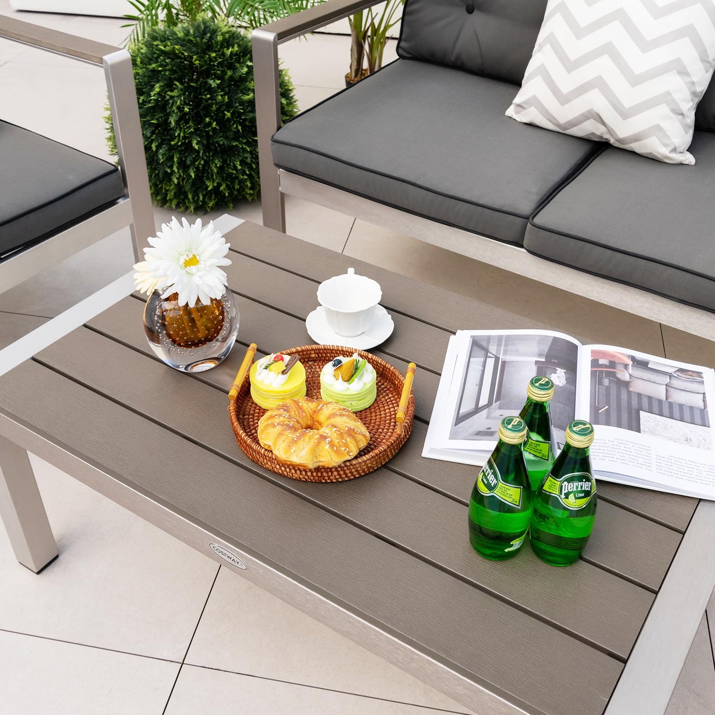 Tangkula 4 Piece Patio Aluminum Sofa Set, Contemporary Sofas & Coffee Table