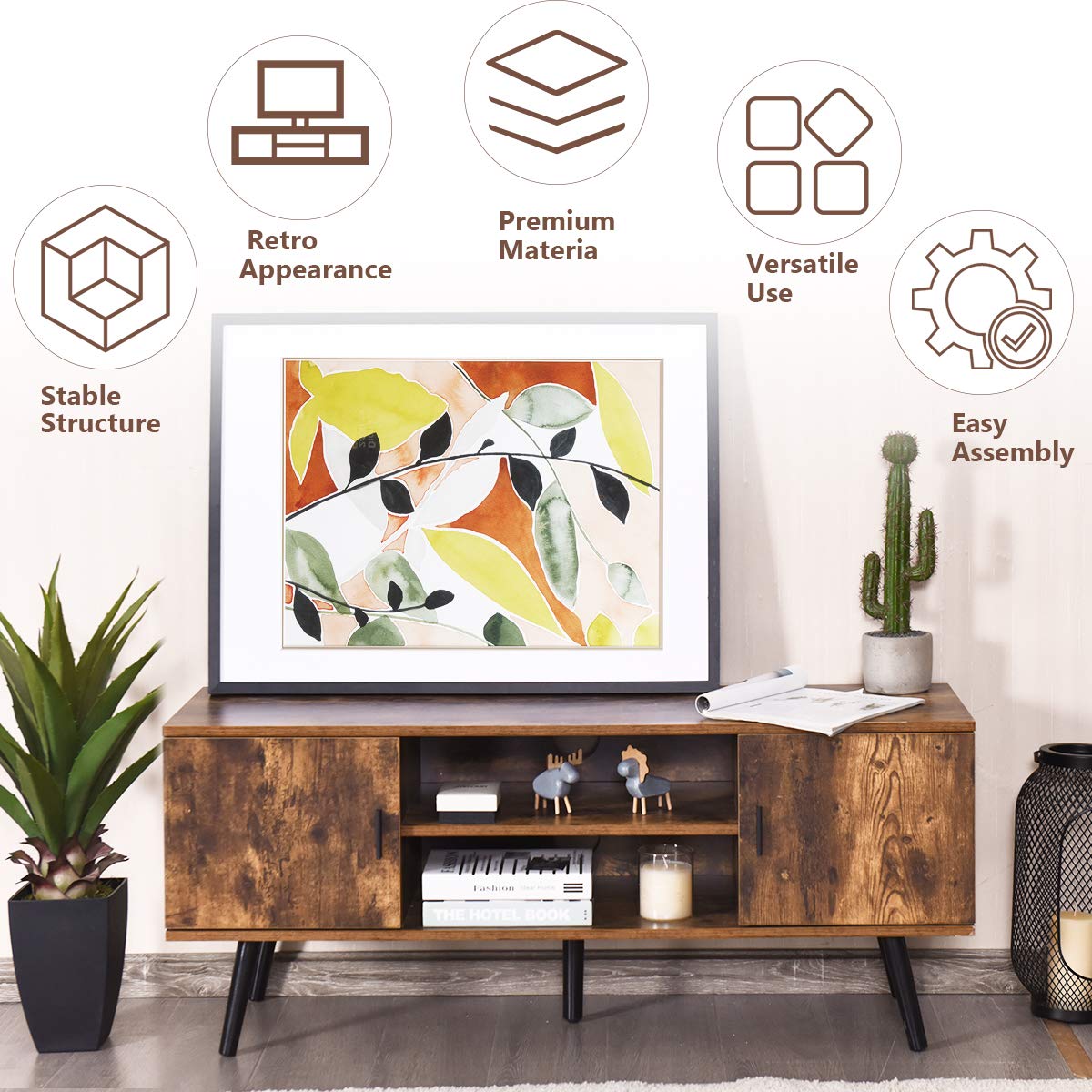 Tangkula Retro TV Stand for TVs up to 55 Inches