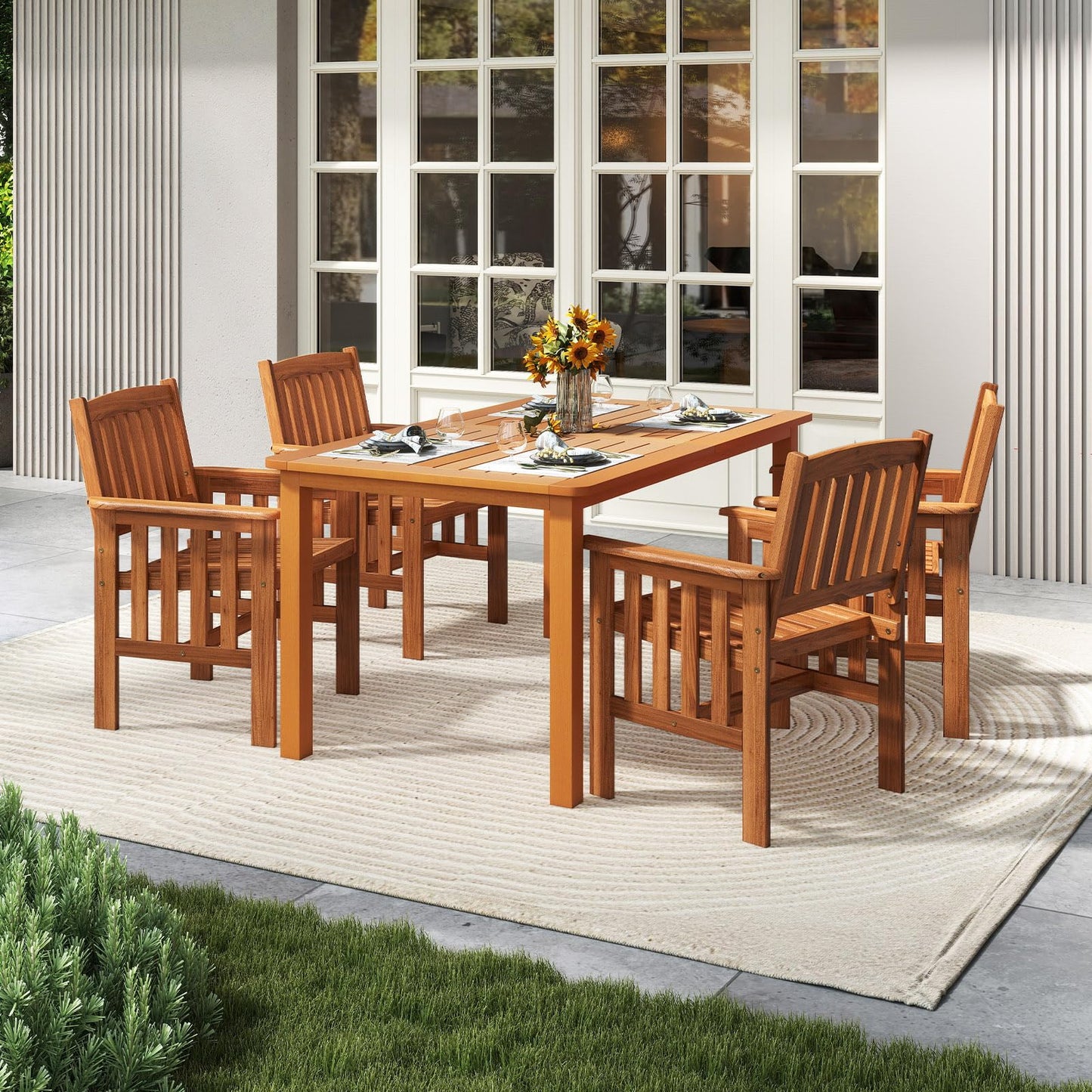 Tangkula Chaises de Salle à Manger en Bois pour Patio, Lot de 2/4
