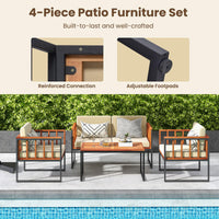 Tangkula Acacia Wood Outdoor Sofa Set, 4 Pieces Outdoor Furniture Set with Heavy Duty Metal Frame