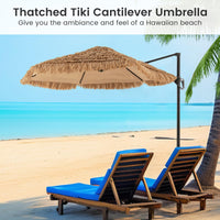 Tangkula 9.5ft Tiki Patio Umbrella with Base Included Offset Cantilever Thatched Outdoor