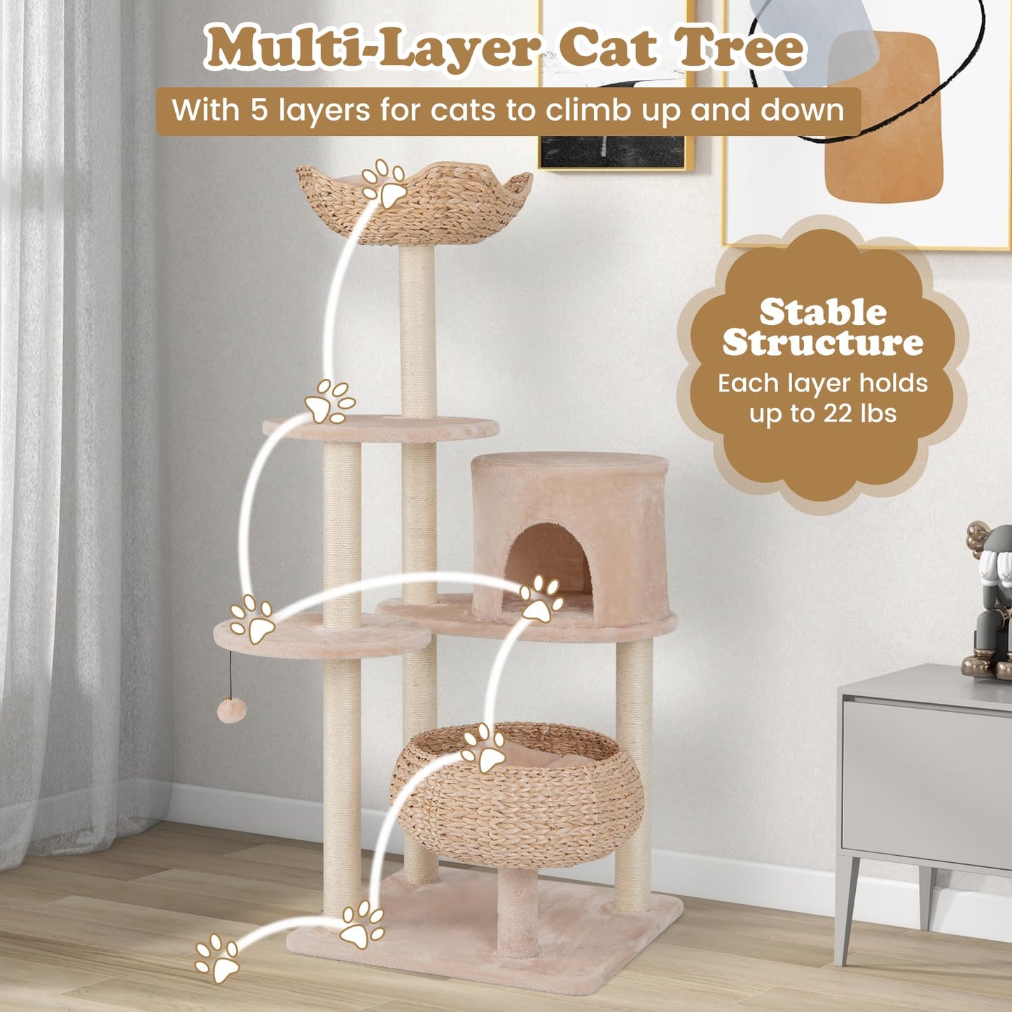 Tangkula Modern Cat Tree 58 Inch Cat Tower