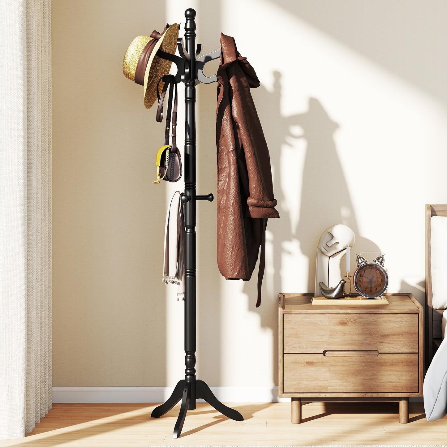 Tangkula Coat Rack Freestanding 11 Hooks and 3 Height Options for Coats