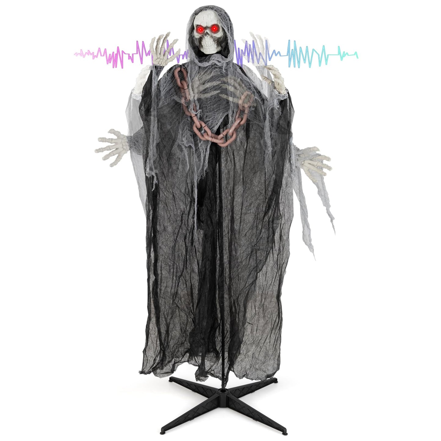 Tangkula 6.4 FT Halloween Animatronic Standing Grim Reaper with Chain