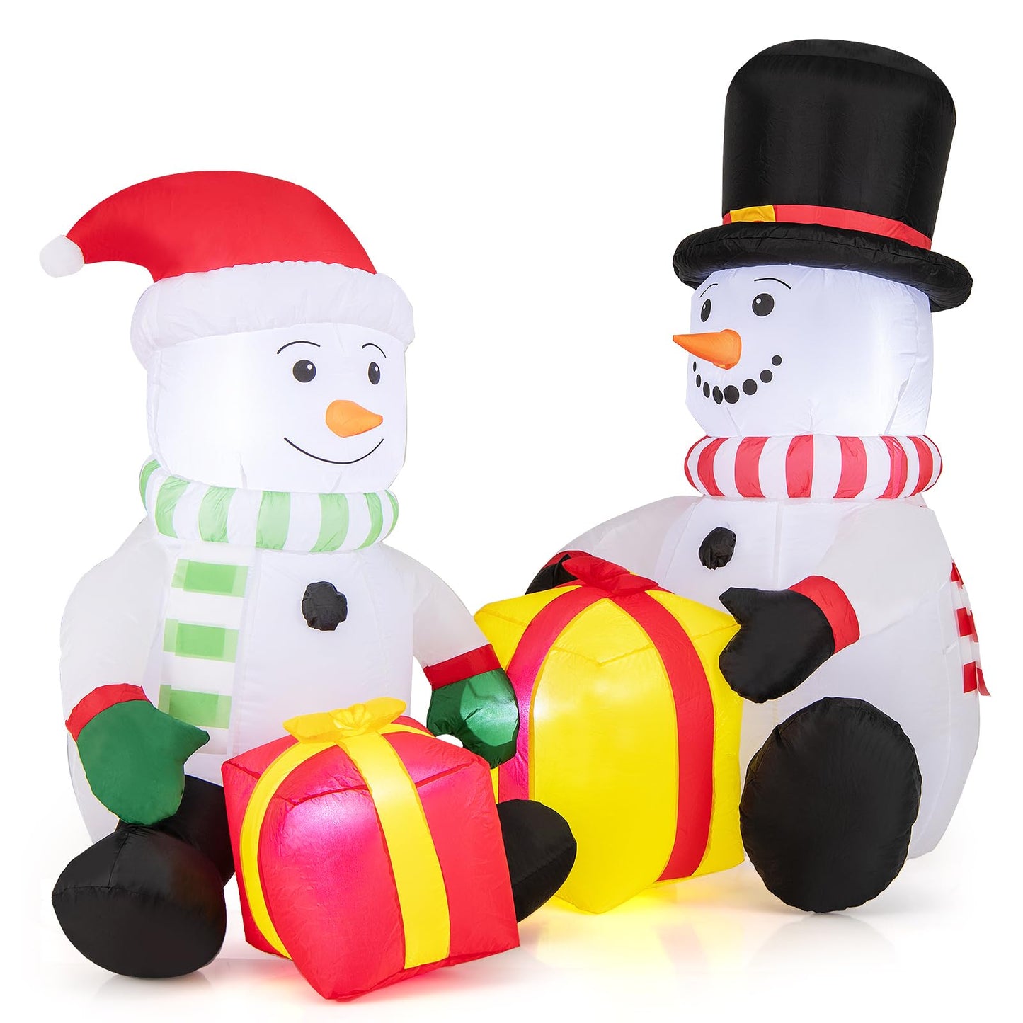 Tangkula 5 FT Christmas Inflatables, 2 Cute Blow-up Snowman with Gift Boxes