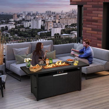 Tangkula 57 Inches Propane Fire Pit Table, Patiojoy 50,000 BTU Outdoor Rectangular FirePit Table