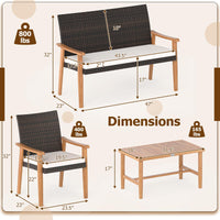 Chaises de conversation extérieures rembourrées en rotin PE Tangkula avec table basse en bois d'acacia