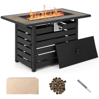 Tangkula 6-Piece Outdoor Wicker Conversation Set with 42 Inches Propane Fire Pit Table