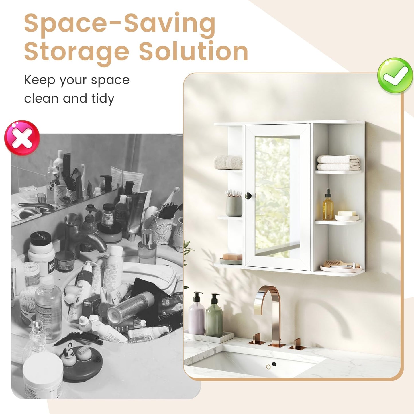 Tangkula 26 x 6.5 x 25 Inches Bathroom Wall Cabinet with Mirror
