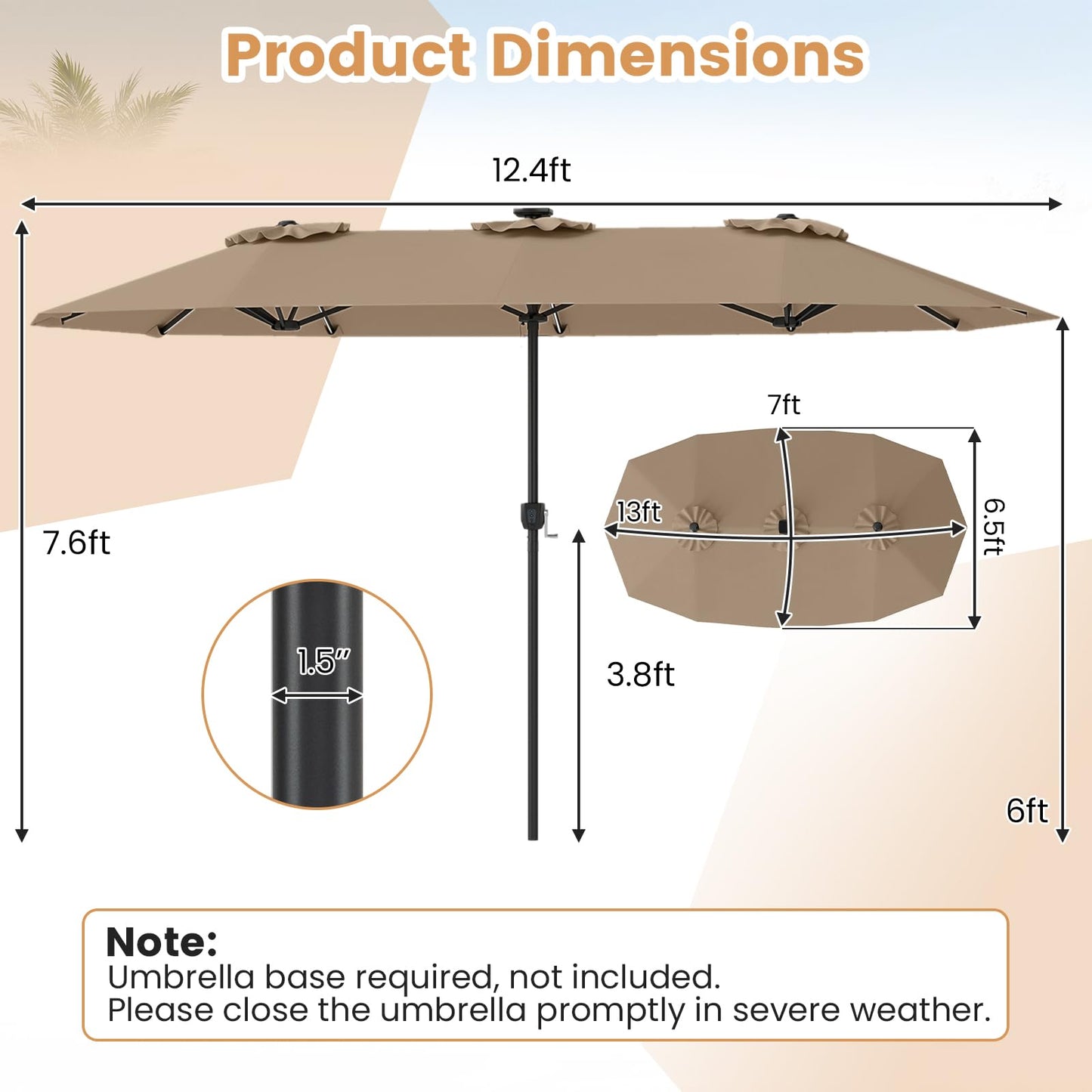 Tangkula 13 Ft Solar Patio Umbrella with Multi-Colored Flowing LED Lights