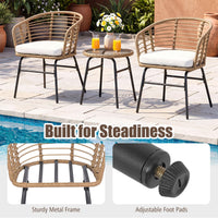Tangkula 3 Pieces Patio Furniture Set with Tempered Glass Coffee Table and Soft Cushions